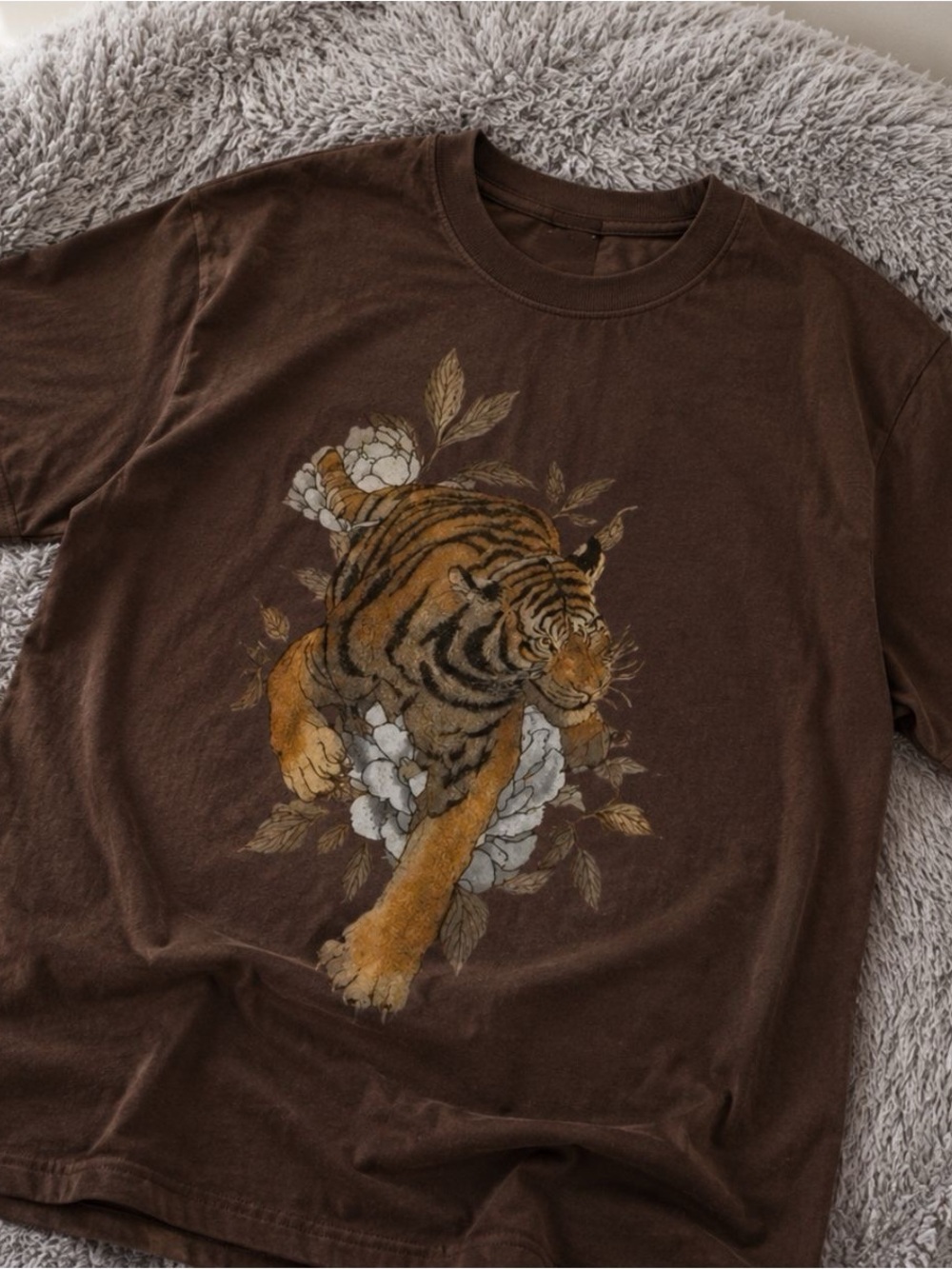 Gildan Brown Graphic Tiger Short Sleeve Tee